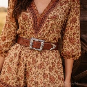 Vintage 90s Brighton Brown Crocodile Leather Belt Silver Buckle USA